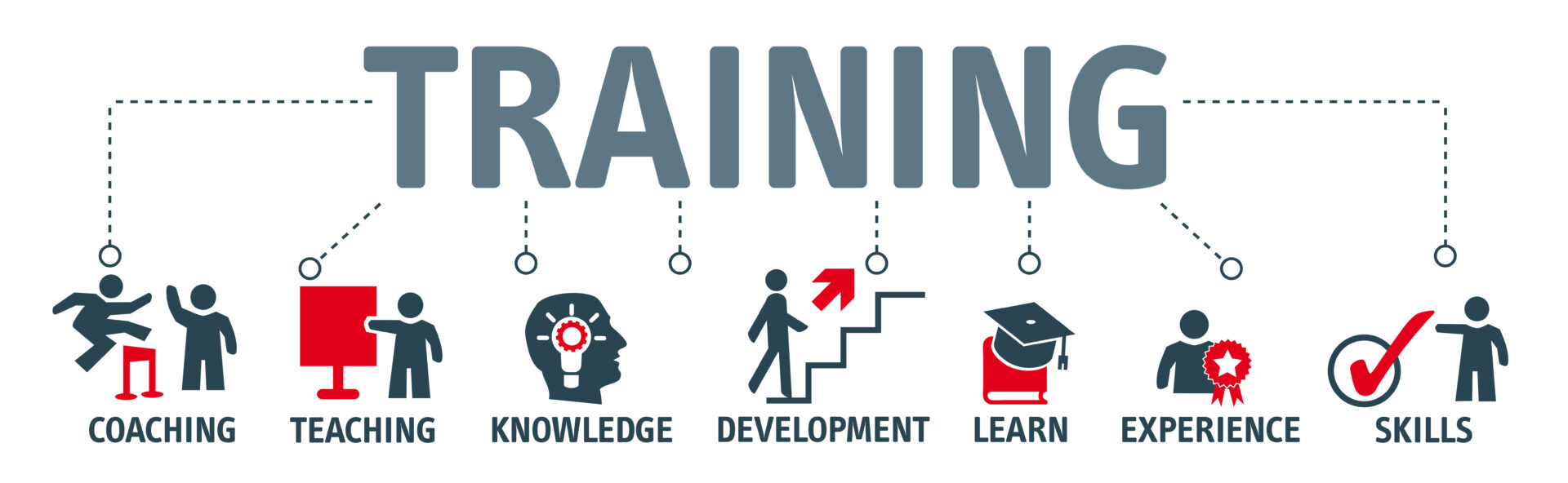 Banner Training and learning concept Banner Training concept. Keywords and vector icons